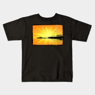 Santa Monica Pier Yellow Sunburst Kids T-Shirt